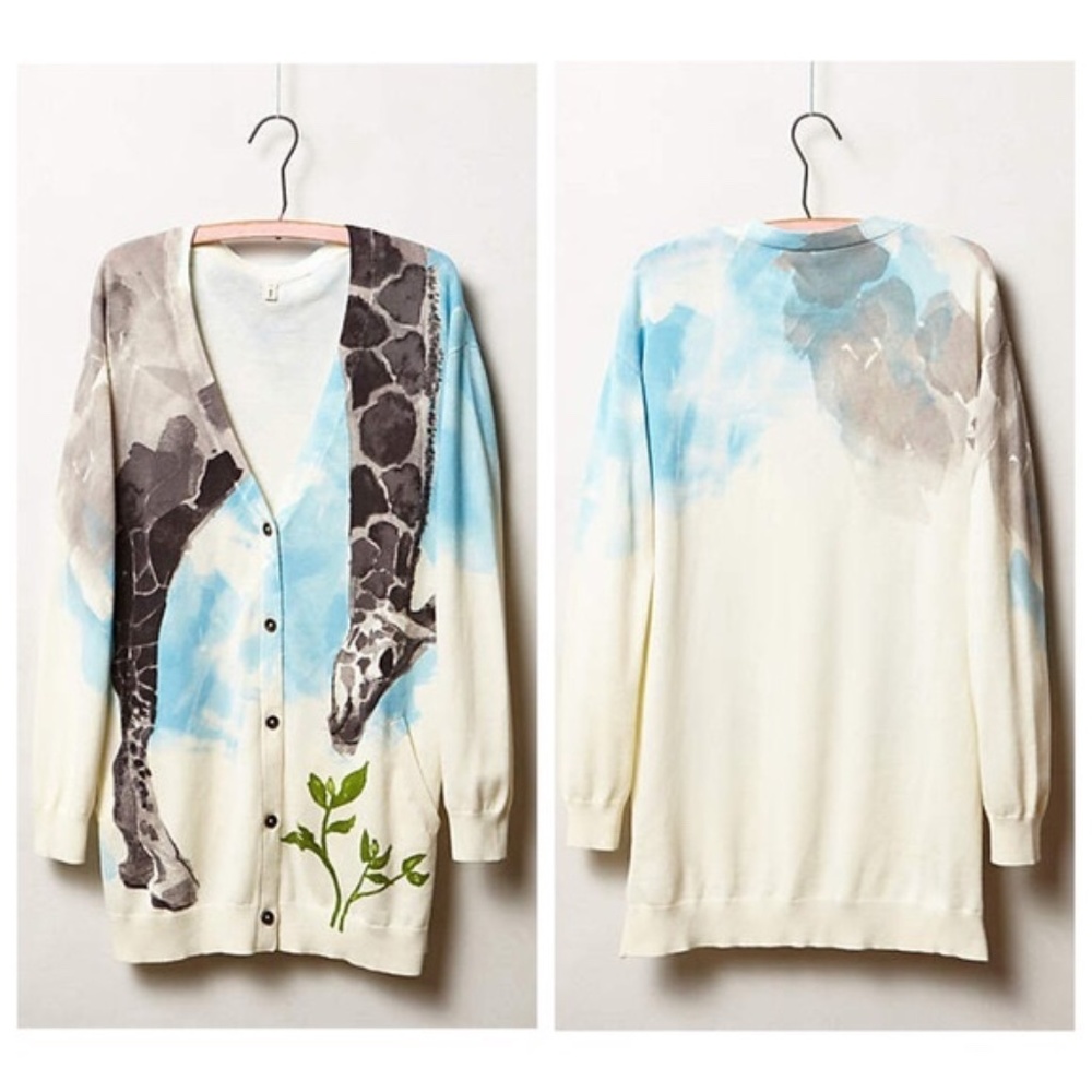 Anthropologie Moth Tiga Oversized Giraffe Print Cardigan